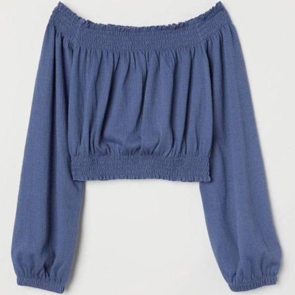 Off-shoulder denim blouse